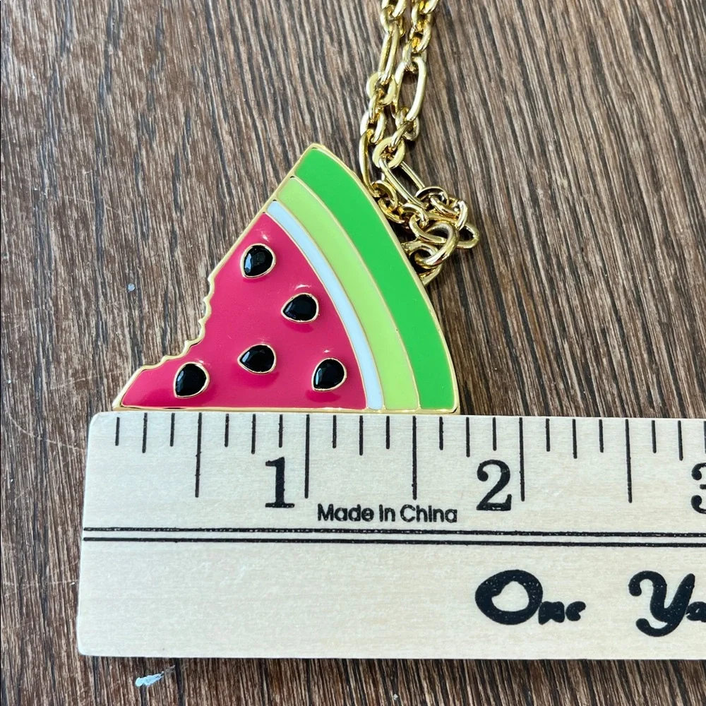 Kate Spade large pink & green watermelon slice Gold Chain Necklace
